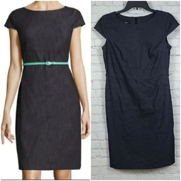 ALYX Chambray Sheath Seamed Dress Dark Denim Women's Size 6 Straight Career - Picture 1 of 6